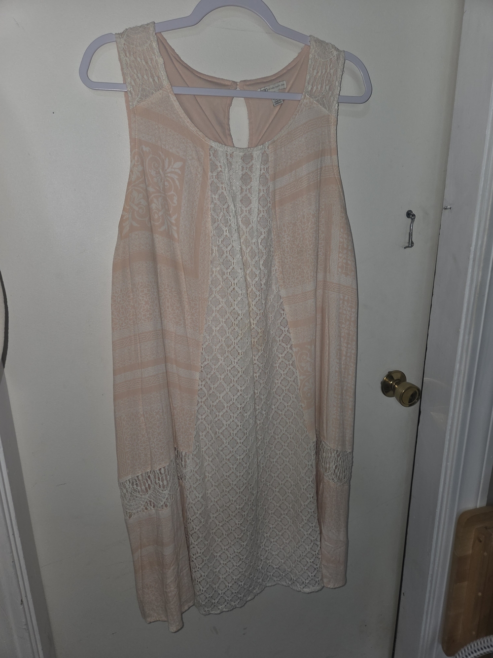 Cato Peach Lace-Panel Sleeveless Midi Dress